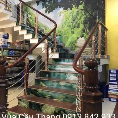 Cầu Thang Inox Tay Vịn Gỗ 15