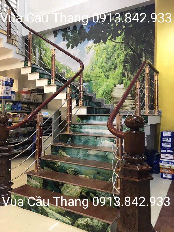 cầu thang inox tay vịn gỗ 15