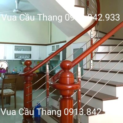 Cầu Thang Inox Tay Vịn Gỗ 23