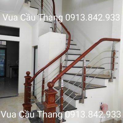 Cầu Thang Inox Tay Vịn Gỗ 24