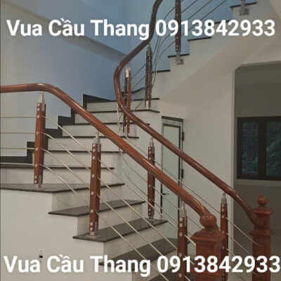 Cầu Thang Inox Tay Vịn Gỗ 25